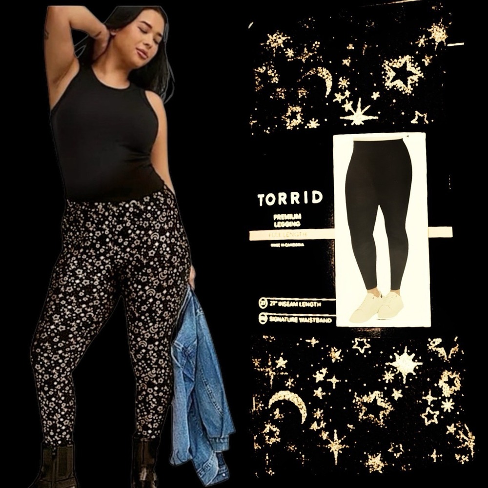 TORRID Shiny Gold‎ Celestial Stars & Moons Premium Leggings NWT  Size 1X - Picture 2 of 8